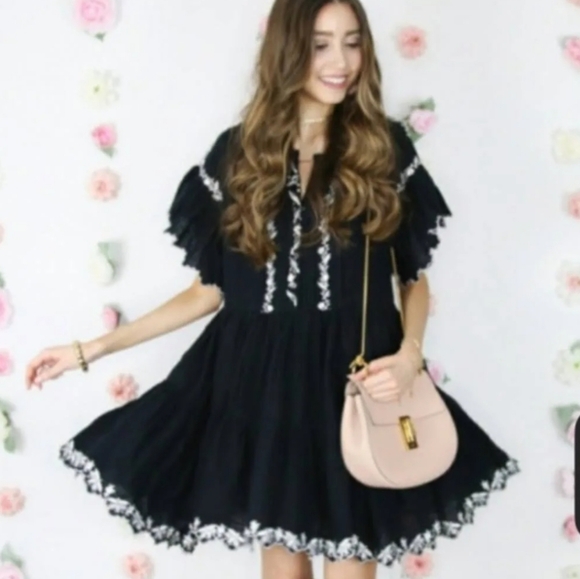 Free People Santiago Dress Boho Black & White Embroidered Size Large - Picture 5 of 16